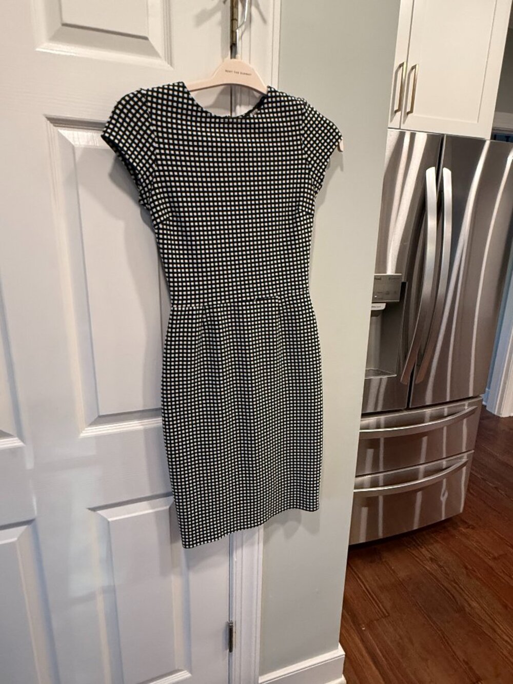 Slate & Willow Black White Check Knit Sheath Dress Cap Sleeve XS